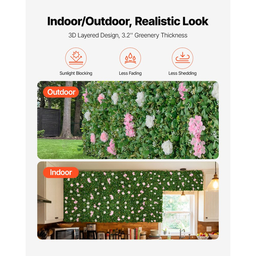VEVOR Τεχνητό Πολυτελές Φόντο Τοίχου με Λουλούδια, 2 τεμάχια, Κάθε Πάνελ 61 x 243,8 cm, Υπέροχο Τρισδιάστατο Φόντο από Μεταξωτά Λουλούδια Φιλικό προς τα Κατοικίδια, Εύκολη Εγκατάσταση Πάνελ Τοίχου με Λουλούδια για Γάμο, Εκδήλωση, Πάρτι, Διακόσμηση Σπιτιού