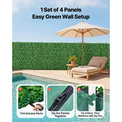 Τεχνητό τοίχο φυτών VEVOR, 4 τεμάχια 61 x 243,8 cm τεχνητά πάνελ πυξαριού, προστασία από τον ήλιο, φόντο πρασίνου, φράχτης προστασίας από τον ήλιο, ψεύτικο γρασίδι για γάμο, εσωτερικό, εξωτερικό κήπο, αυλή