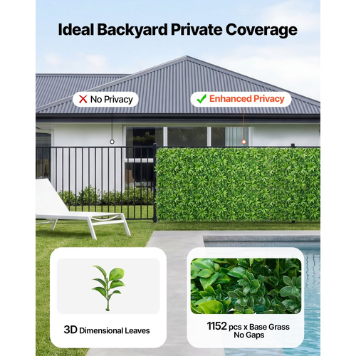 Τεχνητό τοίχο φυτών VEVOR, 101,6 x 304,8 cm Τεχνητά πάνελ πυξαριού, προστασία από τον ήλιο, φόντο πρασίνου, φράχτης προστασίας από τον ήλιο, ψεύτικο γρασίδι για γάμο, εσωτερικό, εξωτερικό κήπο, αυλή