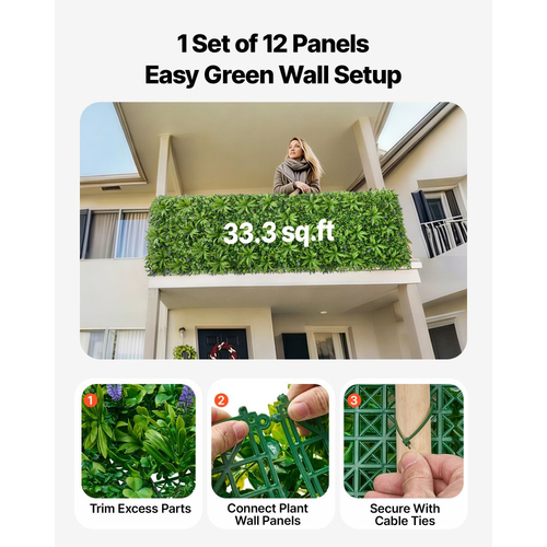 Τεχνητό τοίχο φυτών VEVOR, 101,6 x 304,8 cm Τεχνητά πάνελ πυξαριού, προστασία από τον ήλιο, φόντο πρασίνου, φράχτης προστασίας από τον ήλιο, ψεύτικο γρασίδι για γάμο, εσωτερικό, εξωτερικό κήπο, αυλή