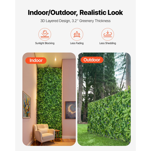 Τεχνητό τοίχο φυτών VEVOR, 101,6 x 304,8 cm Τεχνητά πάνελ πυξαριού, προστασία από τον ήλιο, φόντο πρασίνου, φράχτης προστασίας από τον ήλιο, ψεύτικο γρασίδι για γάμο, εσωτερικό, εξωτερικό κήπο, αυλή