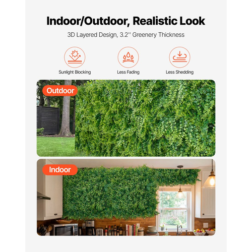Τεχνητό τοίχο φυτών VEVOR, 12 τεμάχια τεχνητά πάνελ πυξαριού 50,8 x 50,8 cm, προστασία από τον ήλιο, φόντο πρασίνου, φράχτης προστασίας από τον ήλιο, ψεύτικο γρασίδι για γάμο, εσωτερικός, εξωτερικός κήπος, αυλή
