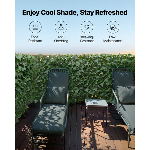 VEVOR Επεκτεινόμενη οθόνη απορρήτου φράχτη, επεκτεινόμενος τεχνητός τοίχος φυτών 63,5 x 320 cm, ρεαλιστικό πάνελ τεχνητού κισσού με 50 φερμουάρ, διακοσμητικοί φράχτες φόντου με τεχνητό πράσινο για μπαλκόνι, βεράντα και εξωτερικό χώρο