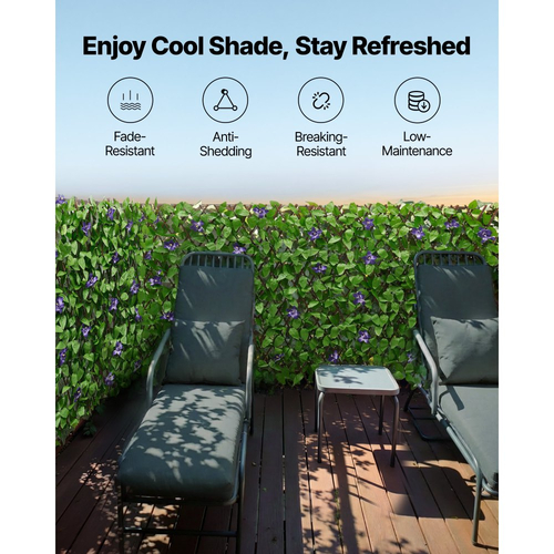 VEVOR Επεκτεινόμενη οθόνη απορρήτου φράχτη, 64,9 x 310 cm Επεκτεινόμενος τεχνητός τοίχος φυτών, ρεαλιστικό πάνελ τεχνητού κισσού με 50 φερμουάρ, διακοσμητικοί φράχτες φόντου με τεχνητό πράσινο για μπαλκόνι, βεράντα και εξωτερικό χώρο