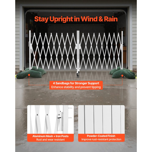 Διπλά επεκτάσιμα οδοφράγματα VEVOR, επεκτάσιμο φράγμα ασφαλείας 5,48 m, περιστρεφόμενο κινητό οδοφράγμα 0-180° με ροδάκια κλειδώματος, φορητή πτυσσόμενη πύλη ασφαλείας για κλιμακοστάσιο κήπου και βεράντας