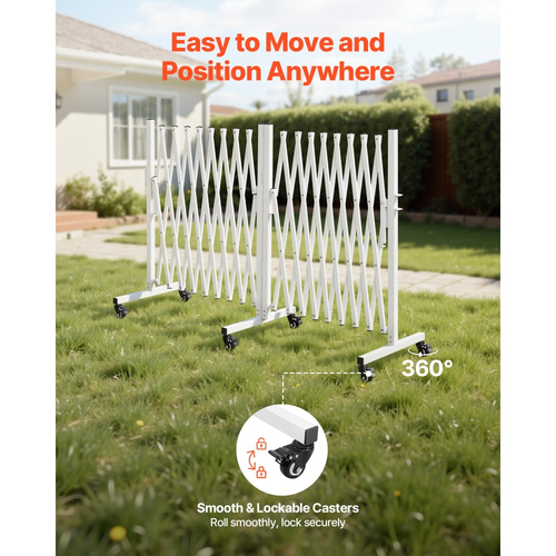 Διπλά επεκτάσιμα οδοφράγματα VEVOR, επεκτάσιμο φράγμα ασφαλείας 5,48 m, περιστρεφόμενο κινητό οδοφράγμα 0-180° με ροδάκια κλειδώματος, φορητή πτυσσόμενη πύλη ασφαλείας για κλιμακοστάσιο κήπου και βεράντας