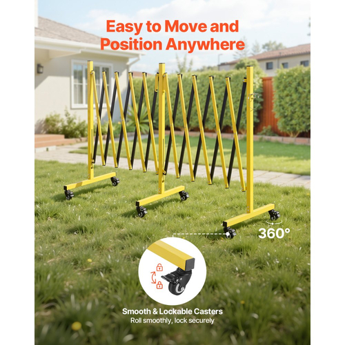 Διπλά επεκτάσιμα οδοφράγματα VEVOR, βιομηχανικά φράγματα ασφαλείας 5,46 μ., εύκαμπτο κινητό οδοφράγμα με τροχούς κλειδώματος, φορητή πτυσσόμενη πύλη ασφαλείας μεταλλική περίφραξη κυκλοφορίας για ανελκυστήρα αποθήκης δρόμου