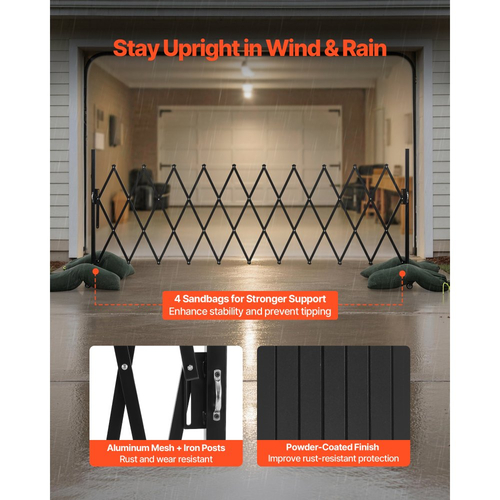 Επεκτάσιμο οδοφράγμα VEVOR, επεκτάσιμο στηθαίο ασφαλείας 3,37 μ., εύκαμπτο κινητό οδοφράγμα με ροδάκια κλειδώματος, φορητή πτυσσόμενη μεταλλική περίφραξη ασφαλείας για σκάλα κήπου και βεράντας