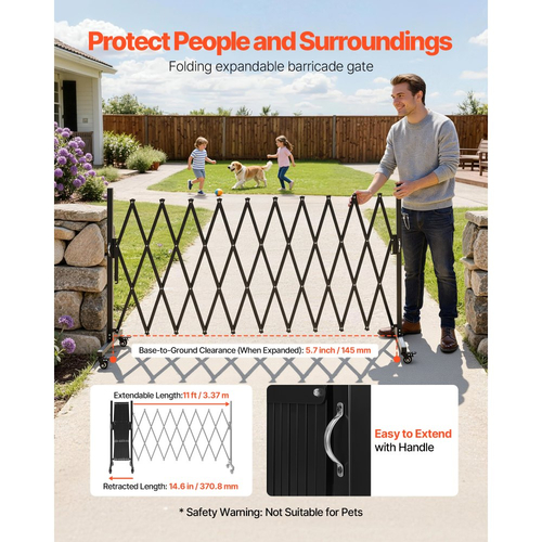 Επεκτάσιμο οδοφράγμα VEVOR, επεκτάσιμο στηθαίο ασφαλείας 3,37 μ., εύκαμπτο κινητό οδοφράγμα με ροδάκια κλειδώματος, φορητή πτυσσόμενη μεταλλική περίφραξη ασφαλείας για σκάλα κήπου και βεράντας