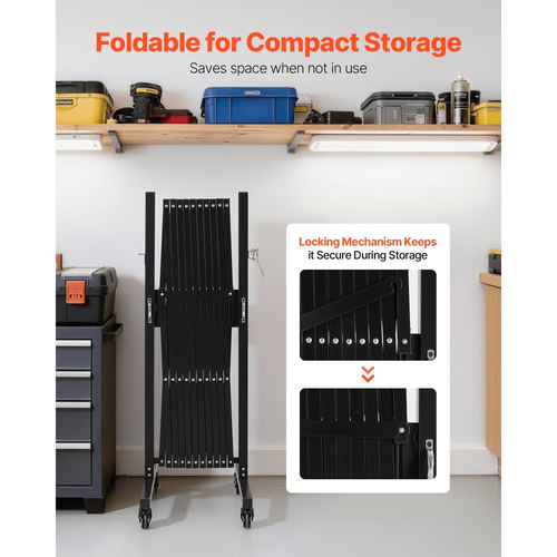 Επεκτάσιμο οδοφράγμα VEVOR, επεκτάσιμο στηθαίο ασφαλείας 3,37 μ., εύκαμπτο κινητό οδοφράγμα με ροδάκια κλειδώματος, φορητή πτυσσόμενη μεταλλική περίφραξη ασφαλείας για σκάλα κήπου και βεράντας