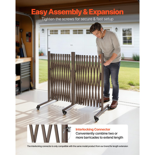 Διπλά επεκτάσιμα οδοφράγματα VEVOR, επεκτάσιμο φράγμα ασφαλείας 8,18 m, περιστρεφόμενο κινητό οδοφράγμα 0-180° με ροδάκια κλειδώματος, φορητή πτυσσόμενη πύλη ασφαλείας για κλιμακοστάσιο κήπου και βεράντας