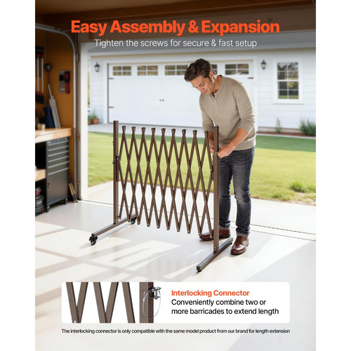 Επεκτάσιμο οδοφράγμα VEVOR, επεκτάσιμο στηθαίο ασφαλείας 3,07 μ., εύκαμπτο κινητό οδοφράγμα με ροδάκια κλειδώματος, φορητή πτυσσόμενη μεταλλική περίφραξη ασφαλείας για σκάλα κήπου και βεράντας