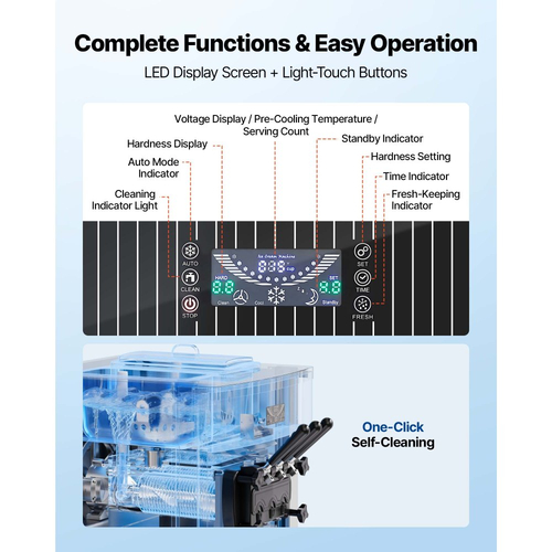 Επαγγελματική μηχανή παγωτού VEVOR, απόδοση 20-28 λίτρα/ώρα, ανεξάρτητη παγωτομηχανή soft serve 2200W 3 γεύσεων με 2 χοάνες των 6 λίτρων και ανακίνηση χοάνης, αυτοκαθαριζόμενος με πρόψυξη για καταστήματα σνακ και επιδόρπια