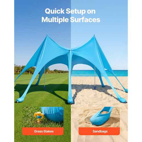 Σκηνή παραλίας VEVOR, προστασία από τον ήλιο UPF50+, ύψος 2,8 μ., διαστάσεις 6,1 x 4 μ., εύκολα αναδιπλούμενο στέγαστρο παραλίας με σακούλες άμμου, ραβδιά σταθερότητας, φτυάρια άμμου, φορητή σκίαση για οικογενειακές εξόδους, κάμπινγκ, ψάρεμα