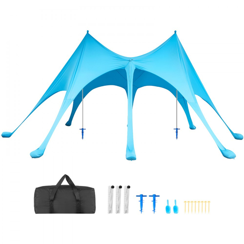 Σκηνή παραλίας VEVOR, προστασία από τον ήλιο UPF50+, ύψος 2,8 μ., διαστάσεις 6,1 x 4 μ., εύκολα αναδιπλούμενο στέγαστρο παραλίας με σακούλες άμμου, ραβδιά σταθερότητας, φτυάρια άμμου, φορητή σκίαση για οικογενειακές εξόδους, κάμπινγκ, ψάρεμα