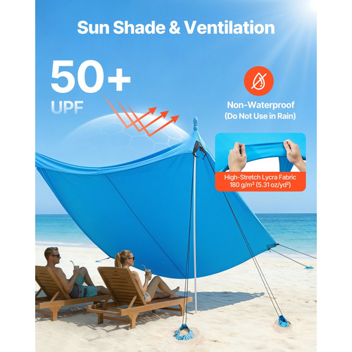 Σκηνή παραλίας VEVOR, προστασία από τον ήλιο UPF50+, ύψος 2 μ., 3 x 3 μ., εύκολα αναδιπλούμενο στέγαστρο παραλίας με 8 σακούλες άμμου, ράβδους σταθερότητας, φτυάρια άμμου, φορητή σκιά για οικογενειακές εξόδους, κάμπινγκ, ψάρεμα