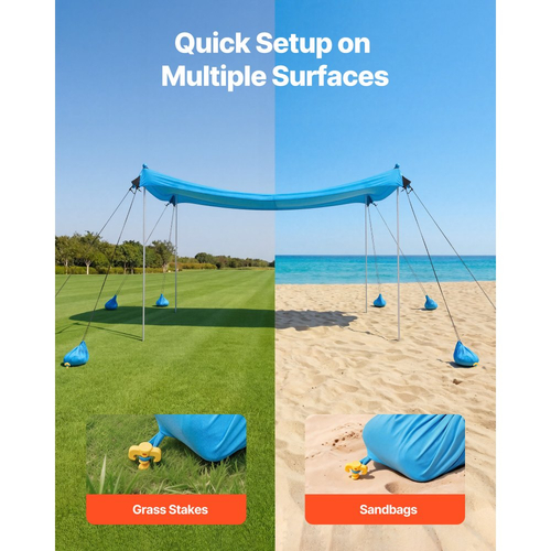 Σκηνή παραλίας VEVOR, προστασία από τον ήλιο UPF50+, ύψος 2 μ., 3 x 3 μ., εύκολα αναδιπλούμενο στέγαστρο παραλίας με 8 σακούλες άμμου, ράβδους σταθερότητας, φτυάρια άμμου, φορητή σκιά για οικογενειακές εξόδους, κάμπινγκ, ψάρεμα