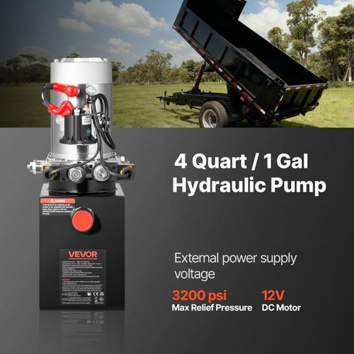 Υδραυλική μονάδα ισχύος VEVOR 4 L, αντλία ρυμούλκησης διπλής ενέργειας, μέγιστη πίεση εκτόνωσης 22 MPa και ρυθμός ροής 3,4 L/min, υδραυλική αντλία DC 12V με μεταλλική δεξαμενή για ανύψωση ρυμούλκας, μαύρη