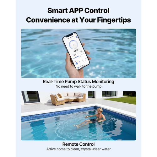 Αντλία πισίνας μεταβλητής ταχύτητας VEVOR, 1650W, AC 220-240V, 33.000 L/H, Εντός/Πάνω Αντλία Πισίνας με Καλάθι Φίλτρου, Ισχυρή Αυτόματη Αναρρόφηση, Προγραμματιζόμενος Χρονοδιακόπτης, για Εντός και Υπέργειες Πισίνες