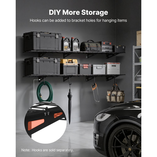 Ράφια τοίχου γκαράζ VEVOR 2 επιπέδων βαρέως τύπου, 4 τεμάχια, μεταλλική μονάδα επιτοίχιας ραφιέρας 305 x 914 mm, πλωτή μεταλλική βάση αποθήκευσης 305 x 1828 mm ανά ράφι για γκαράζ, συνολική χωρητικότητα βάρους 272 kg, μαύρο