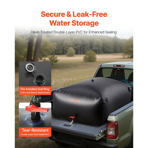 Κύστη αποθήκευσης νερού VEVOR, φορητή και πτυσσόμενη τσάντα αποθήκευσης νερού 1000L, ανθεκτική στη φθορά τσάντα μαλακού νερού από PVC 1000D, στεγανά δοχεία δεξαμενών κάμπινγκ για άρδευση κήπου, χρήση έκτακτης ανάγκης για τροχόσπιτα, μαύρο