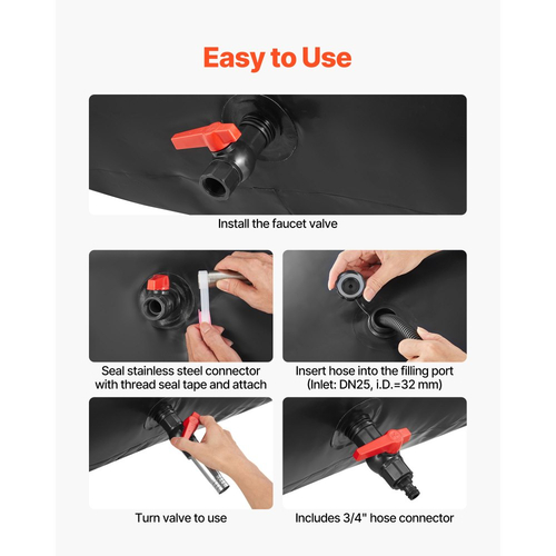 Κύστη αποθήκευσης νερού VEVOR, φορητή και πτυσσόμενη τσάντα αποθήκευσης νερού 113L, ανθεκτική στη φθορά τσάντα μαλακού νερού από PVC 1000D, στεγανά δοχεία δεξαμενών κάμπινγκ για άρδευση κήπου, χρήση έκτακτης ανάγκης για τροχόσπιτα, μαύρο