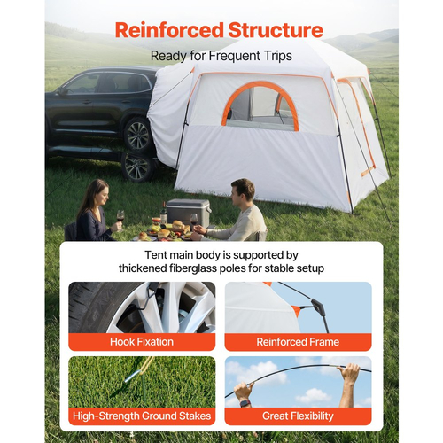 Μεγάλη σκηνή SUV VEVOR για 6 άτομα, σκηνή SUV με πίσω πόρτα 3,05 x 2,74m 3 εποχών με αεριζόμενες πόρτες και παράθυρα με πλέγμα, αδιάβροχες σκηνές αυτοκινήτου διπλής χρήσης PU2000mm για υπαίθρια κατασκήνωση, πεζοπορία