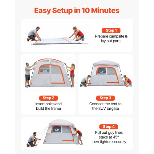 Μεγάλη σκηνή SUV VEVOR για 6 άτομα, σκηνή SUV με πίσω πόρτα 3,05 x 2,74m 3 εποχών με αεριζόμενες πόρτες και παράθυρα με πλέγμα, αδιάβροχες σκηνές αυτοκινήτου διπλής χρήσης PU2000mm για υπαίθρια κατασκήνωση, πεζοπορία