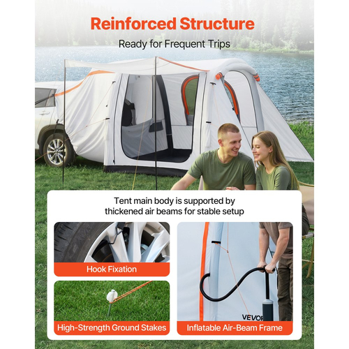Φουσκωτή σκηνή SUV VEVOR με τέντα, σκηνή SUV 2,44 x 2,04m 3 εποχών με αεριζόμενες πόρτες και παράθυρο με πλέγμα, αδιάβροχες σκηνές αυτοκινήτου PU2000mm για υπαίθρια κατασκήνωση - Συμπεριλαμβάνεται αντλία αέρα