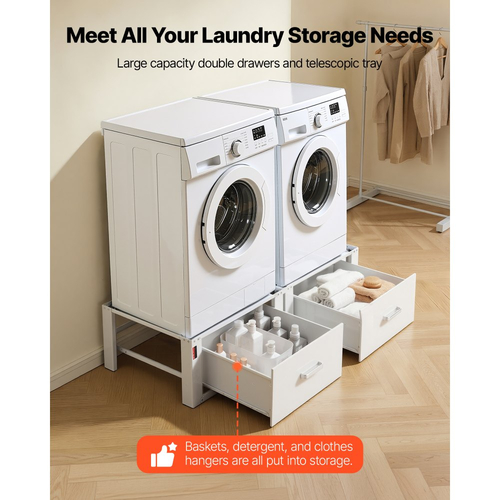 Βάση πλυντηρίου VEVOR, ύψος 290 mm, βάσεις πλυντηρίου και στεγνωτηρίου με συρτάρι, χωρητικότητα βάρους 150 kg, αντιολισθητικά πόδια, βαριά ατσάλινη βάση πλυντηρίου ρούχων γενικής χρήσης, λευκό, τεμάχιο 2 τεμαχίων