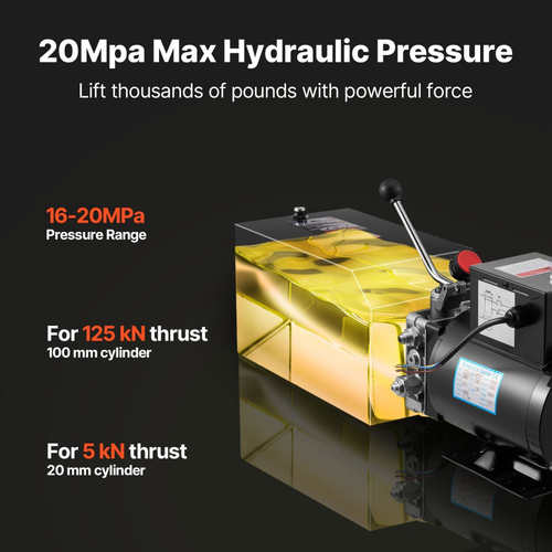 Υδραυλική μονάδα ισχύος VEVOR 14 L, αντλία ρυμούλκησης απλής ενέργειας από χάλυβα, μέγιστη πίεση εκτόνωσης 22 MPa και ρυθμός ροής 6,3 L/min, υδραυλική αντλία 220-240V με μεταλλική δεξαμενή για ανύψωση ρυμούλκας και αυτοκινήτου