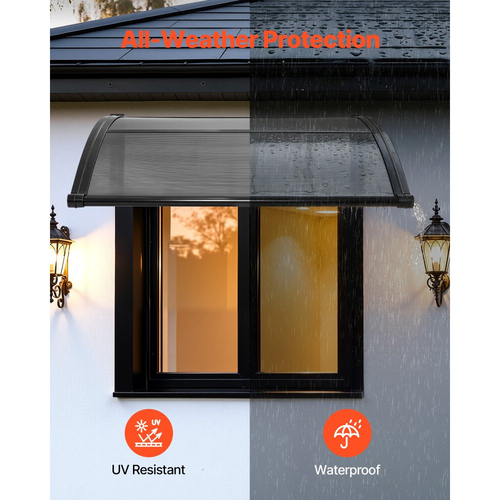 Τέντες VEVOR για Πόρτα Είσοδο, 38 x 40 ίντσες, Τέντες Εξωτερικής Μπροστινής Πόρτας-Παραθύρου με Αποχέτευση & Βάση ABS, Προστασία από Βροχή, Χιόνι, Αντηλιακή Προστασία, Προεξέχον Πολυανθρακικό Στέγαστρο Πόρτας για Βεράντα, Καπνιστό Γκρι