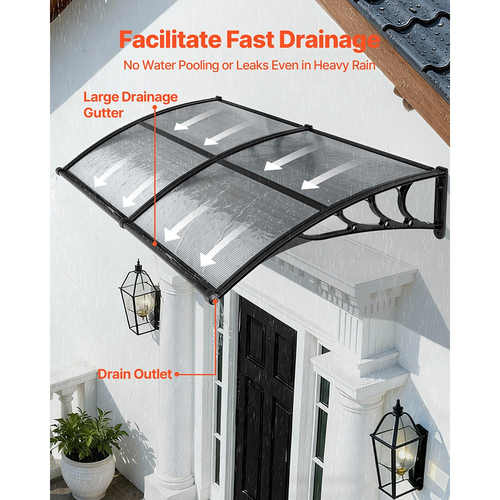 Τέντες VEVOR για Πόρτα Είσοδο, 38 x 78 ίντσες, Τέντες Εξωτερικού Παραθύρου με Αποχέτευση & Βάση ABS, Προστασία από Βροχή, Χιόνι, Αντηλιακή Προστασία, Πολυανθρακικό Στέγαστρο Πόρτας για Βεράντα, Καπνιστό Γκρι