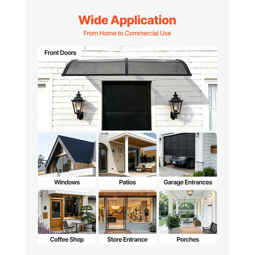 Τέντες VEVOR για Πόρτα Είσοδο, 38 x 78 ίντσες, Τέντες Εξωτερικού Παραθύρου με Αποχέτευση & Βάση ABS, Προστασία από Βροχή, Χιόνι, Αντηλιακή Προστασία, Πολυανθρακικό Στέγαστρο Πόρτας για Βεράντα, Καπνιστό Γκρι
