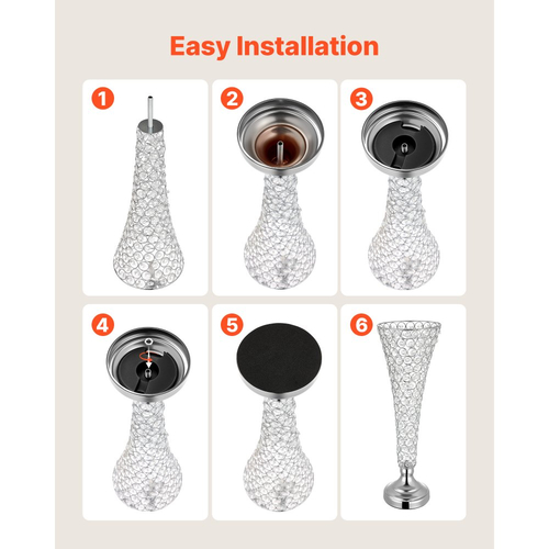 VEVOR 4 τεμάχια κρυστάλλινο βάζο γάμου με λουλούδια, κεντρικά διακοσμητικά τραπεζιού λουλουδιών ύψους 51 cm, κρυστάλλινα κυλινδρικά βάζα δεξιώσεων εύκολης εγκατάστασης, ευέλικτη βάση για διακόσμηση σπιτιού για πάρτι και εκδηλώσεις, ασημί