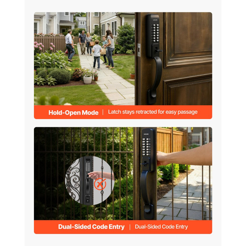 Μηχανική κλειδαριά εισόδου χωρίς κλειδί VEVOR, αναβάθμιση κωδικού 2.0, κωδικός 4-7 ψηφίων, κλειδαριά πόρτας με πληκτρολόγιο διπλής όψης με συνδυασμό κουμπιών και λαβή έλξης, αυτόματο κλείδωμα, για πύλες κήπου, εσωτερικού ή εξωτερικού χώρου