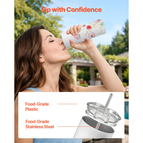 Ποτήρια εξάχνωσης VEVOR, συσκευασία των 4, Λεπτά ίσια ποτήρια 591 mL χύμα, Κύπελλα εξάχνωσης από ανοξείδωτο ατσάλι με καπάκια και καλαμάκια, διπλό τοίχωμα με μόνωση, για εξατομικευμένη προσαρμογή DIY