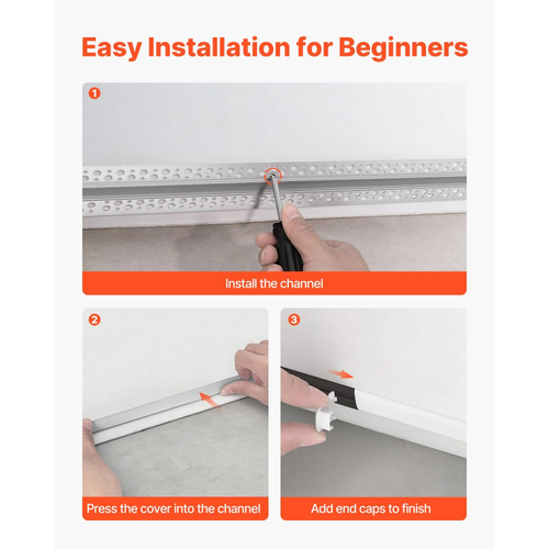 Κανάλι LED αλουμινίου VEVOR με επίστρωση γύψου, 10 τεμάχια 6,6 ft/2M, Κανάλι διαχύτη ταινίας LED γυψοσανίδας χωρίς επένδυση, με γαλακτώδες κάλυμμα, καπάκια και κλιπ στερέωσης, προφίλ αλουμινίου, για τοίχο και οροφή