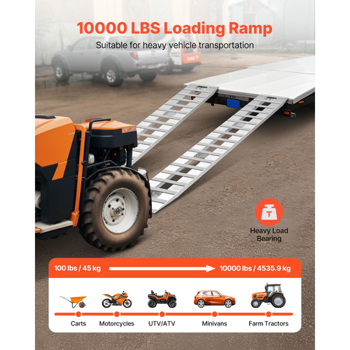Ράμπες Φόρτωσης VEVOR, 2 τεμάχια 2745 x 380 mm, Σετ ράμπας ρυμούλκησης από ανθεκτικό αλουμίνιο και βαρέως τύπου με αντιολισθητικές πλάκες, Συνδυασμένη χωρητικότητα 4535,9 kg, για καρότσια, γεωργικά τρακτέρ, ATV, χλοοκοπτικά, μοτοσικλέτες