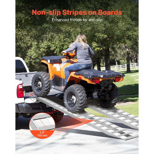 Ράμπες Φόρτωσης VEVOR, 2 τεμάχια 2745 x 380 mm, Σετ ράμπας ρυμούλκησης από ανθεκτικό αλουμίνιο και βαρέως τύπου με αντιολισθητικές πλάκες, Συνδυασμένη χωρητικότητα 4535,9 kg, για καρότσια, γεωργικά τρακτέρ, ATV, χλοοκοπτικά, μοτοσικλέτες