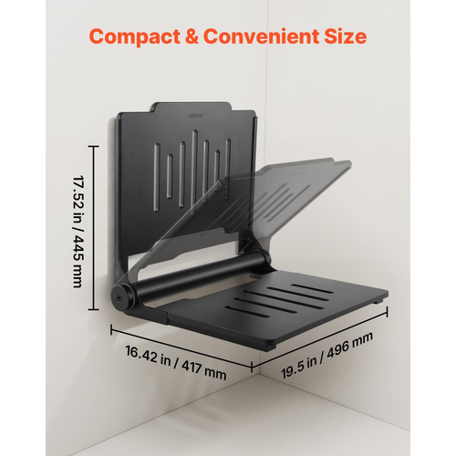 Πτυσσόμενο κάθισμα ντους VEVOR για τοποθέτηση στον τοίχο, πτυσσόμενος πάγκος ντους 452 mm με υποστηρικτική πλάτη, πλαστικό πτυσσόμενο κάθισμα διαδρόμου μπάνιου με πλαίσιο από ανοξείδωτο ατσάλι για ενήλικες και ηλικιωμένους, φόρτωση 180 kg