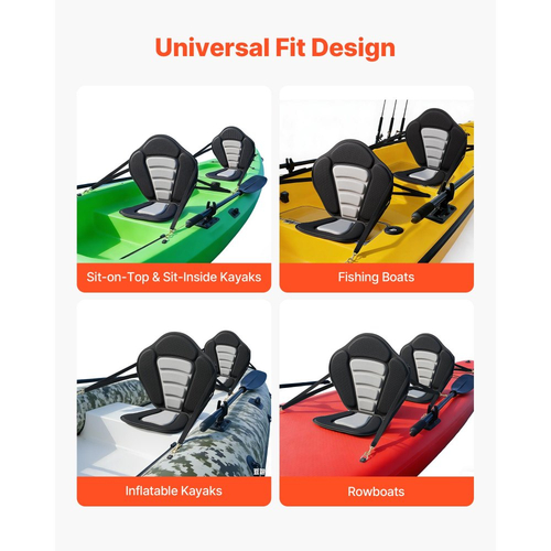 Κάθισμα καγιάκ VEVOR, 2 τεμάχια πάχους 12 mm, Κάθισμα σανίδας γενικής χρήσης με στήριξη πλάτης, Μαλακό μαξιλάρι καθίσματος στην κορυφή με τσάντα αποθήκευσης και ρυθμιζόμενους ιμάντες για SUP, κανό, αλιευτικό σκάφος, φουσκωτό καγιάκ