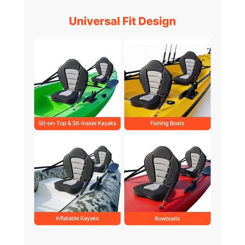 Κάθισμα καγιάκ VEVOR, 2 τεμάχια πάχους 53 mm, Κάθισμα σανίδας γενικής χρήσης με στήριξη πλάτης, Μαλακό μαξιλάρι καθίσματος στην κορυφή με τσάντα αποθήκευσης και ρυθμιζόμενους ιμάντες για SUP, κανό, αλιευτικό σκάφος, φουσκωτό καγιάκ