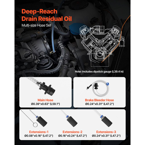 Εξολκέας υγρών VEVOR, χωρητικότητας 9,5 L, πνευματικός/χειροκίνητος εξολκέας υγρών κενού με άλογο μήκους 150 cm και τρεις σωλήνες προέκτασης 120 cm, αντλία αλλαγής λαδιού με δεξαμενή PE για αυτοκίνητα, χλοοκοπτικά, σκάφη