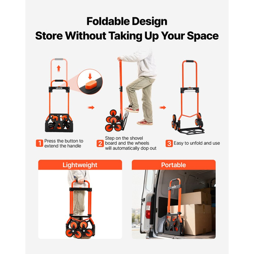 Καρότσι αναρρίχησης σκαλοπατιών VEVOR, χωρητικότητα αναρρίχησης σκαλοπατιών 54 kg, φορητό πτυσσόμενο καρότσι με τηλεσκοπική λαβή, 6 ρόδες και 2 κορδόνια ελαστικού, καρότσι αναρρίχησης σκαλοπατιών για το σπίτι, είδη παντοπωλείου, αποθήκη