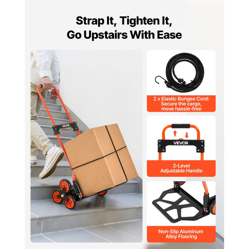 Καρότσι αναρρίχησης σκαλοπατιών VEVOR, χωρητικότητα αναρρίχησης σκαλοπατιών 54 kg, φορητό πτυσσόμενο καρότσι με τηλεσκοπική λαβή, 6 ρόδες και 2 κορδόνια ελαστικού, καρότσι αναρρίχησης σκαλοπατιών για το σπίτι, είδη παντοπωλείου, αποθήκη