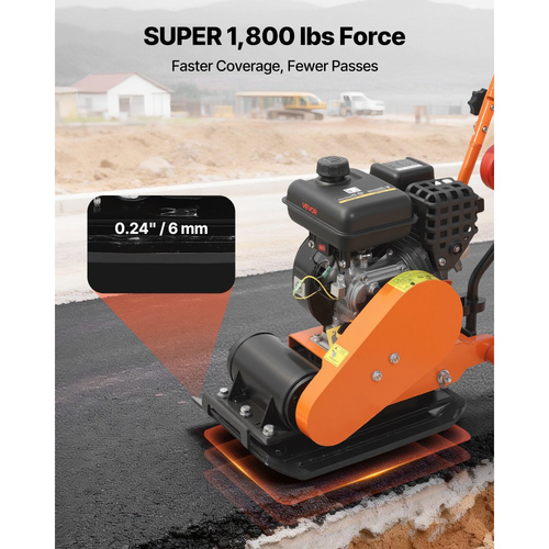 Συμπιεστής πλάκας VEVOR, κινητήρας βενζίνης 2 HP 79CC, δονούμενος κριός εδάφους 5250 VPM, δύναμη συμπύκνωσης 8 kN, πλάκα 41 x 31,5 cm, συμπιεστής με πεζοδρόμιο για διαμόρφωση τοπίου με οδοστρώματα, άσφαλτος, θεμέλια, έδαφος
