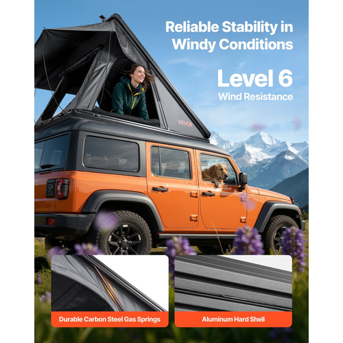 Σκηνή Οροφής VEVOR με Σκληρό Κέλυφος, Σκηνή Αλουμινίου Οροφής 2-3 Ατόμων με Σκληρό Κέλυφος με Τρίχρωμο Φωτιστικό LED & Χοντρό Στρώμα, Αδιάβροχη, Αντιανεμική, Σχάρα Οροφής Overland Camping Car, Κατάλληλη για Jeep, SUV, Pick-up
