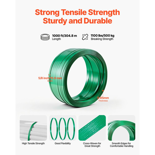 Κιτ δεσίματος ταινίας VEVOR, Εργαλείο σφράγισης ταινίας βαρέως τύπου με ταινία PET μήκους 305 m, 300 μεταλλικές σφραγίδες, Κιτ δεσίματος συσκευασίας παλέτας από πλαστικό χειροκίνητο για αποθήκη/αποστολή/μετακόμιση/σπίτι, πορτοκαλί