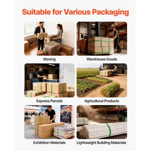 Κιτ δεσίματος ταινίας VEVOR, Εργαλείο σφράγισης ταινίας βαρέως τύπου με ταινία PET μήκους 305 m, 300 μεταλλικές σφραγίδες, Κιτ δεσίματος συσκευασίας παλέτας από πλαστικό χειροκίνητο για αποθήκη/αποστολή/μετακόμιση/σπίτι, πορτοκαλί